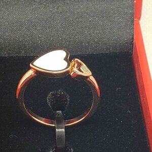 Brand New 18k rose gold plated ring with white opal and one stone double heart